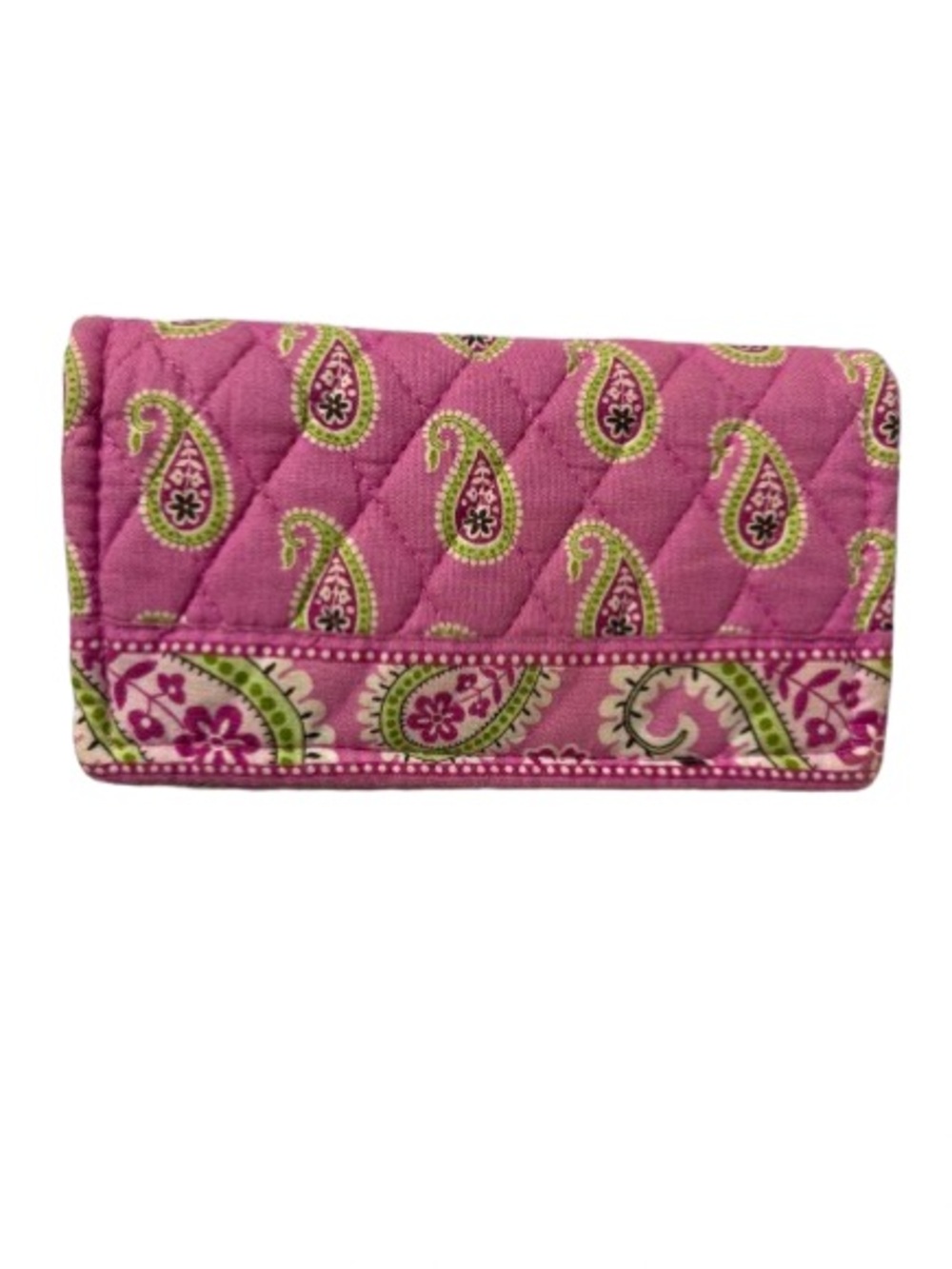 Rare Vera Bradley Bermuda Pink Quilted Tri-Fold Wallet with Paisley Lime Accents